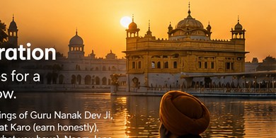 Illustration of the Golden Temple in Amritsar at sunset